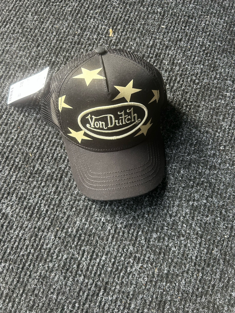Von Dutch Black Cap with Gold Star Accents